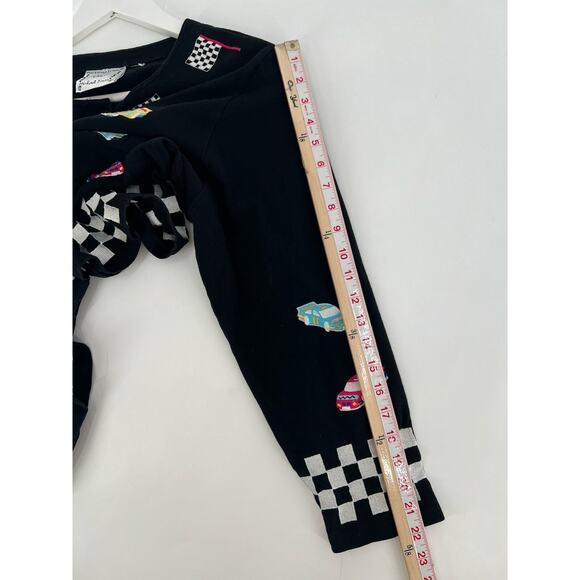 Michael Simon Lite Jacket Womens Medium Black Racecar Racing Flag Cars Buttons - Picture 16 of 16